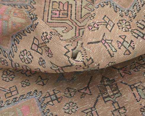 9 Ft Vintage Brown Persian Style Hand Knotted Low Pile Wool Runner Rug